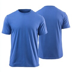 Plain blue t-shirt, short sleeve, round neck, garment apparel mockup design isolated on white background