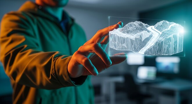 Futuristic Terrain Modeling Holographic Display of Landscape Design