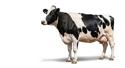 Black and White Cow Standing Against a White Background