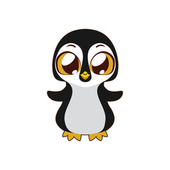 Delightful cartoon baby penguin with large, expressive eyes, a heartwarming and charming
