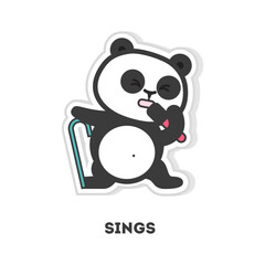 A cute cartoon panda bear character singing with passion. Adorable animal mascot icon sticker