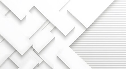 Fototapeta premium Abstract Geometric White Background with Overlapping Shapes and Textural Striped Element