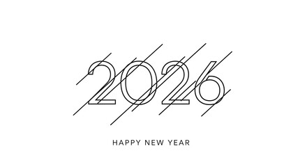 Modern minimalist line art design for the year 2026 with a subtle happy new year text overlay perfect for festive greetings and celebratory themes