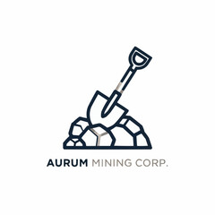 Aurum Mining Corp logo with shovel and rocks.