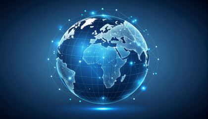 Global network: A digital globe with interconnected nodes and lines.