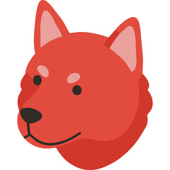 Flat Design Illustration of a Red Shiba Inu Dog Head with a Transparent Background and Simple Features