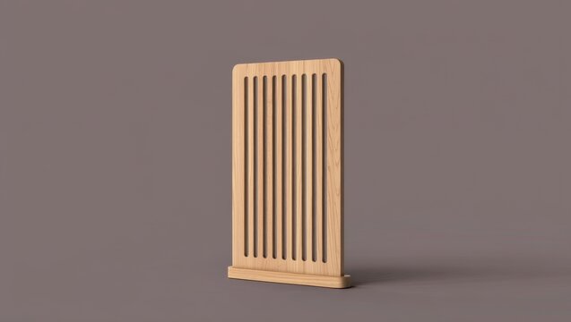Tall wooden grille with vertical slats on a neutral background