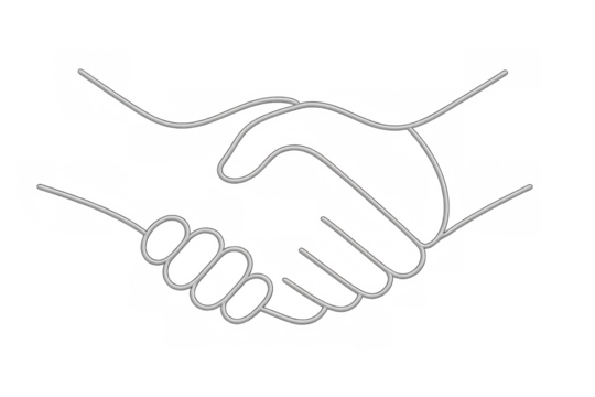 Handshake line art representing agreement, partnership and collaboration, on transparent background