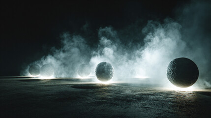 Soft neon particle clouds drift through dark space, glowing in hues of pink, blue, and violet—ethereal energy forming misty cosmic shapes in weightless motion.
