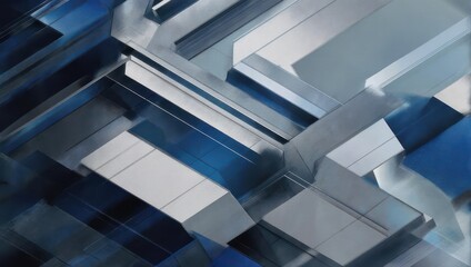 Abstract geometric shapes in blue and silver, modern design.