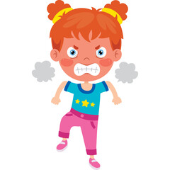 Angry Red Haired Little Girl With Pigtails Wearing A Blue Shirt And Pink Pants Expressing Frustration With Steam Coming From Her Head With A Transparent Background