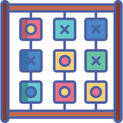 Flat Design Tic Tac Toe Game Board With Colorful Squares Showing X And O Symbols In A Wooden Frame On A Transparent Background