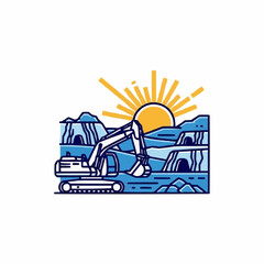 Excavator Working in a Quarry Under the Sun.