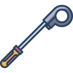 Flat Icon of a Blue and Gray Metal Tool with a Yellow and Red Handle on a Transparent Background