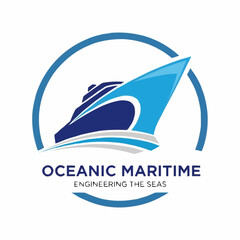 Oceanic Maritime Engineering Logo Depicting a Modern Ship Sailing the Seas.