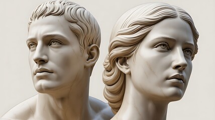 Classical Sculpture Portrait of Man and Woman in Marble Style Photo