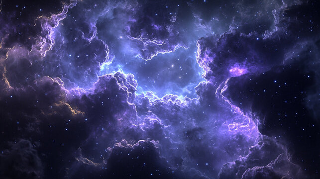 Soft neon particle clouds drift through dark space, glowing in hues of pink, blue, and violet—ethereal energy forming misty cosmic shapes in weightless motion.
