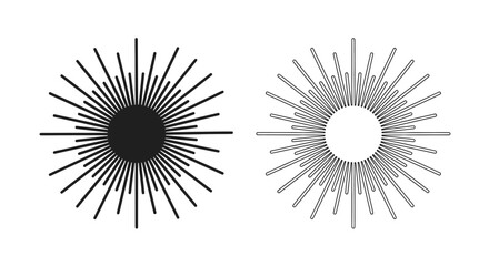 Two abstract circular designs with radiating lines in black and white