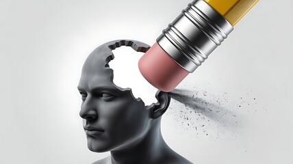 Conceptual Artwork of Human Head Being Erased by Eraser Photo