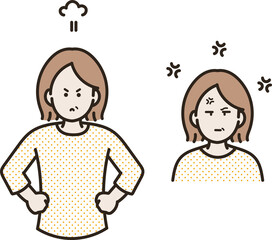 怒る中年女性のイラストセット