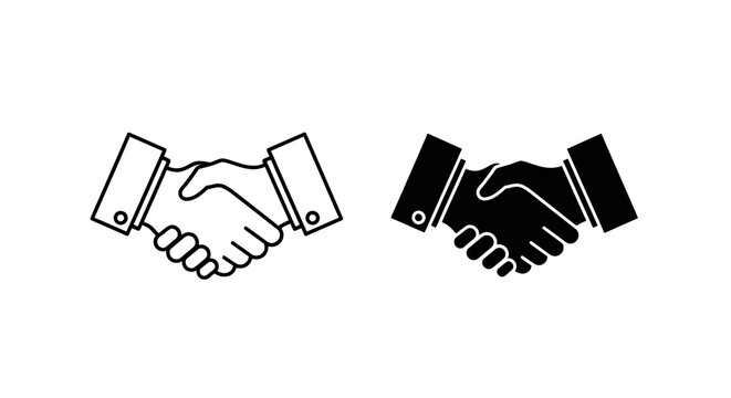 Two hands exchanging a business card monochrome line art illustration