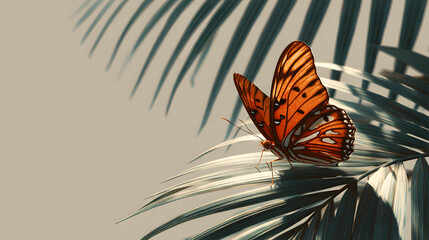 Beautiful monarch butterfly, an orange insect, flying close-up on a flower in a summer garden