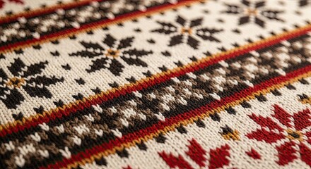 Knitted christmas sweater with festive fair isle pattern, warm winter texture