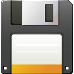 Floppy Disk Storage Device With Gray and Black Casing and Orange Accent Area On A Transparent Background
