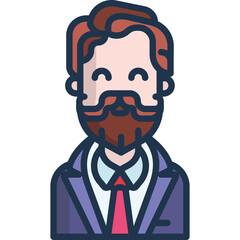 Flat Illustration of a Bearded Businessman Wearing a Suit and Tie with a Transparent Background