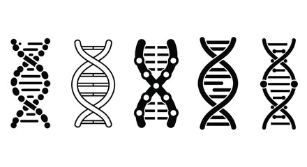 Diverse DNA helix icons represent genetics, biology, and scientific discovery