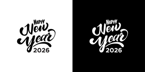 Happy 2026 New Year Greeting Card. Holiday Vector Illustration With Lettering Composition And Burst. Vintage festive label