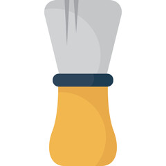 Flat illustration of a shaving brush with a yellow handle and gray bristles against a transparent background