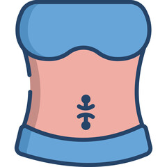 Flat Stomach and Navel Icon Graphic Illustration of a Toned Human Abdomen with Blue Underwear and Pink Skin Tone and Dark Blue Outline on Transparent Background