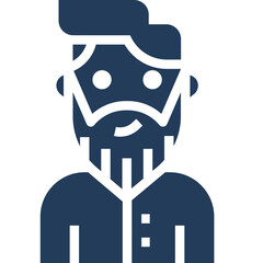 Flat Style Icon of a Bearded Man with Side Part Hairstyle and White Shirt Collar Against a Transparent Background