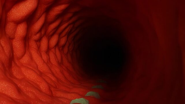 A Detailed Journey Through the Inner Lining of a Human Intestinal Tract, Showcasing the Unique Textures and Structures of the Gastrointestinal Environment in Two Perspectives