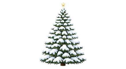 Fototapeta premium A beautifully decorated christmas tree covered in snow, topped with a golden star