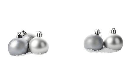 Silver christmas baubles with snow decoration