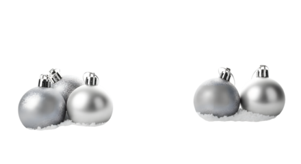 Silver christmas baubles with snow decoration