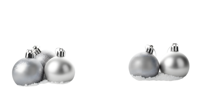 Silver christmas baubles with snow decoration