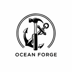 Ocean Forge Logo with Hammer and Anchor in Circle Design.