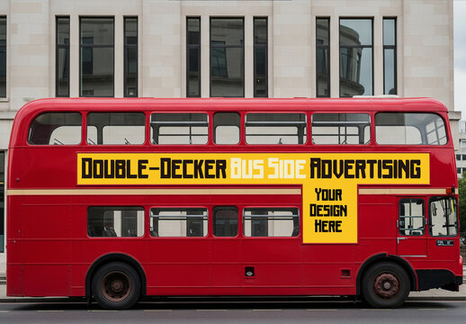 Double Decker Bus Side Advertising Mockup