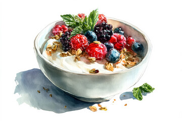 Colorful bowl of yogurt topped with fresh berries and granola, showcasing healthy breakfast options