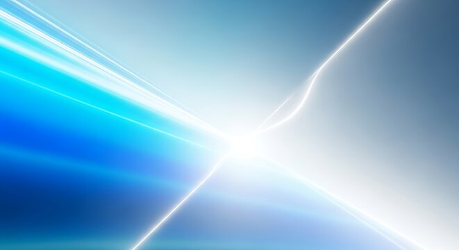 Dynamic blue and white abstract background with glowing light trails and motion blur, illustrating concepts of speed, technology, and modern digital data flow.