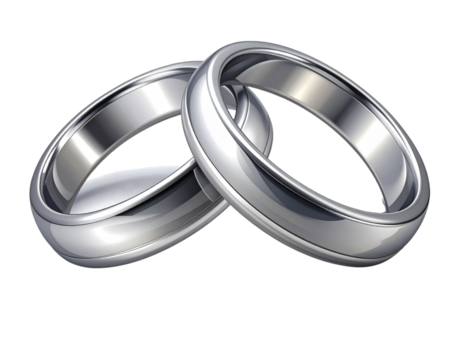 Silver Wedding Rings Interlocked Together, Realistic Illustration, Isolated on Transparent Background - Powered by Adobe