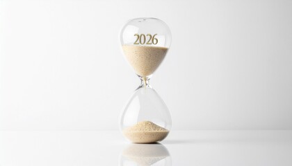 Countdown to 2026 with this sleek hourglass, symbolizing time, future planning, and deadlines in a visually striking and sophisticated way