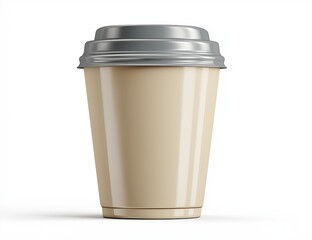Plain opaque beige coffee cup with silver lid disposable cup