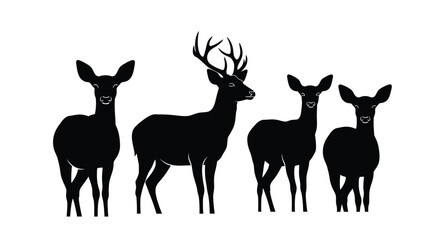 Naklejka premium Elegant deer silhouette family group isolated on white background
