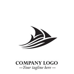 Ship Moving Fast Logo Symbol in Black on the White Background with Modern Maritime Design