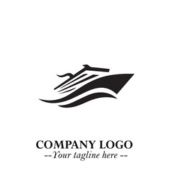 Ship Moving Fast Logo Symbol in Black on the White Background with Modern Maritime Design