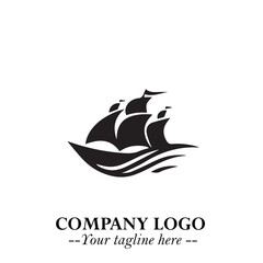 Ship Moving Fast Logo Symbol in Black on the White Background with Modern Maritime Design